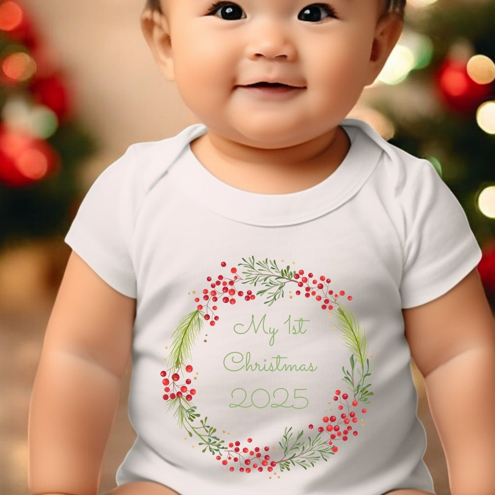 Personalised 1st Christmas Berry Babygrow | Name Vest or Bib UK