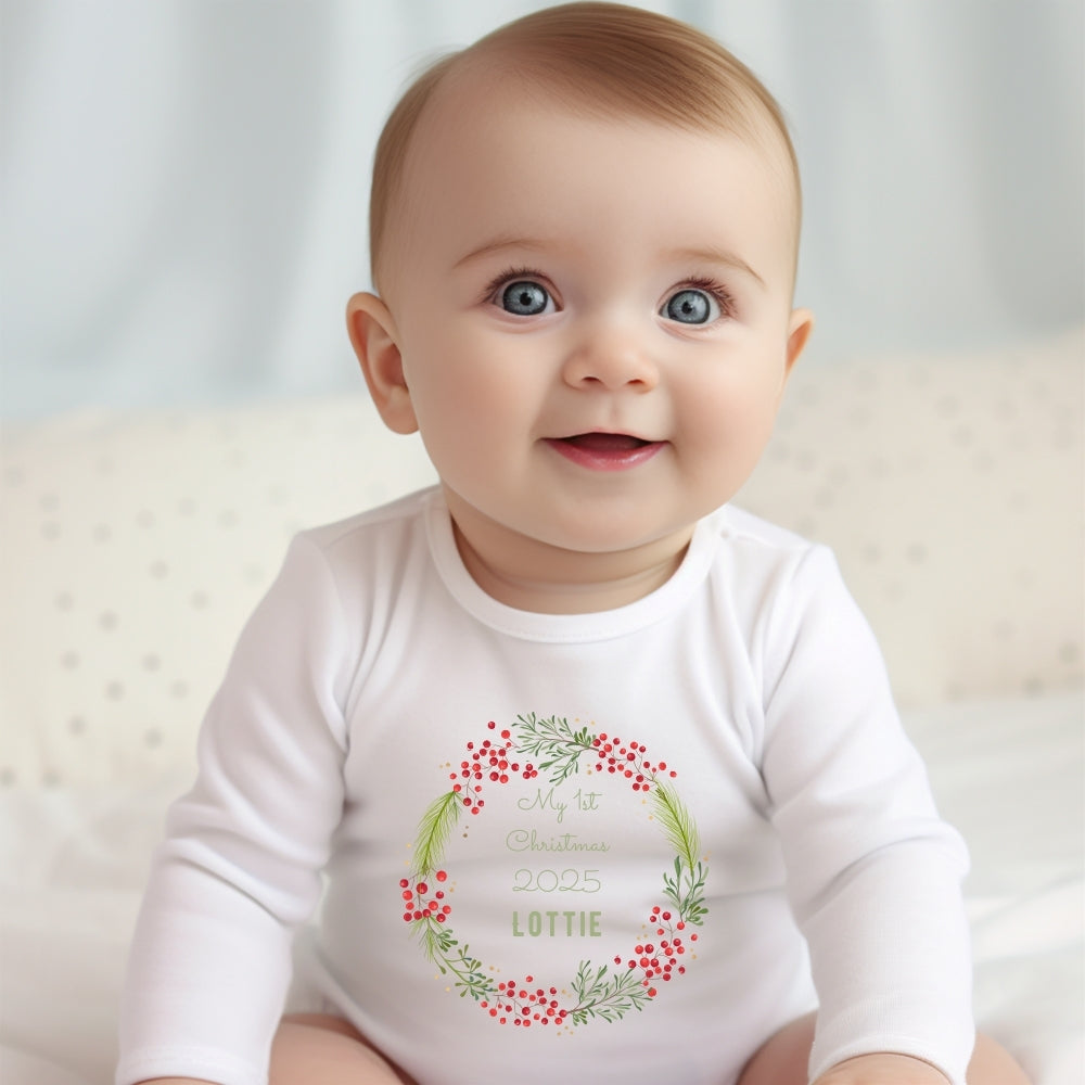 Personalised 1st Christmas Berry Babygrow | Name Vest or Bib UK