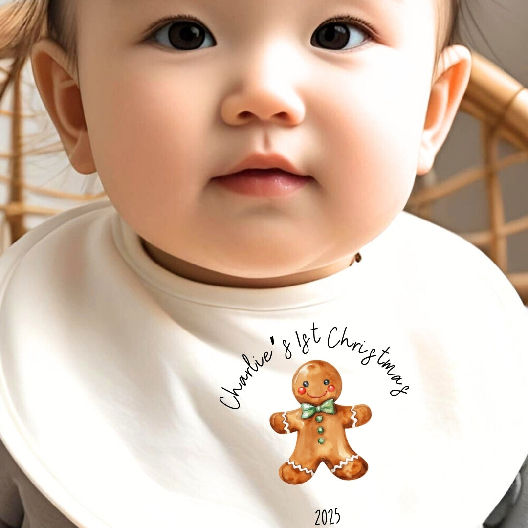 Personalised Christmas Gingerbread Baby Grow, Vest or Bib with Name