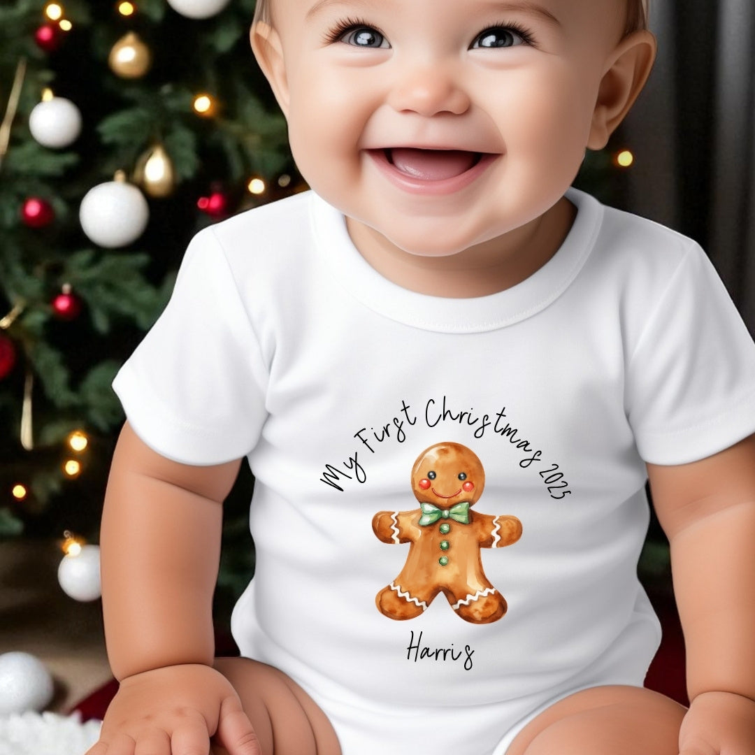 Personalised Christmas Gingerbread Man Hamper Baby Gift Hamper - Teddy & Vest