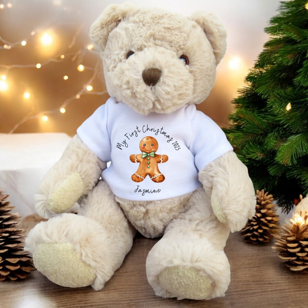 Personalised Christmas Gingerbread Man Hamper Baby Gift Hamper - Teddy & Vest