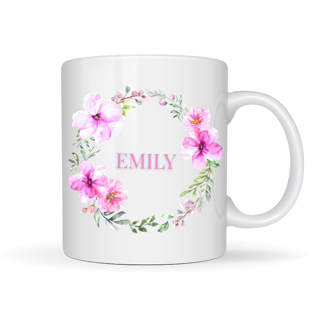 Personalised Pink Flower Wreath Mug Gift | Friend Mum Sister Gift