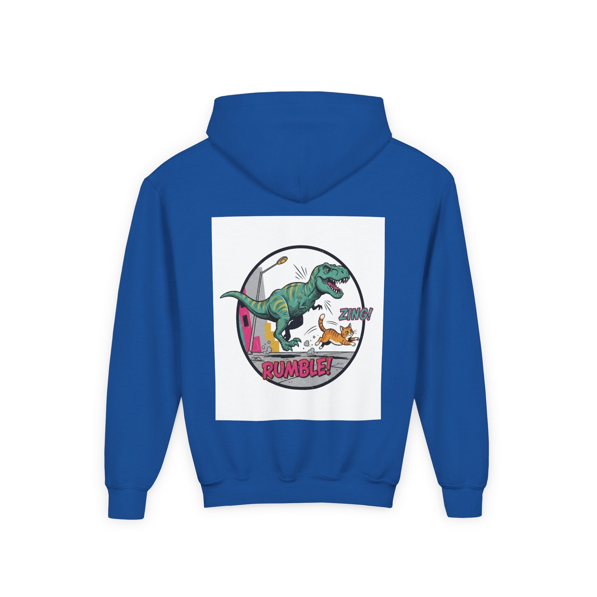 T-Rex Chase Dino Rumble Youth Hoodie | Dinosaur Graphic Sweatshirt