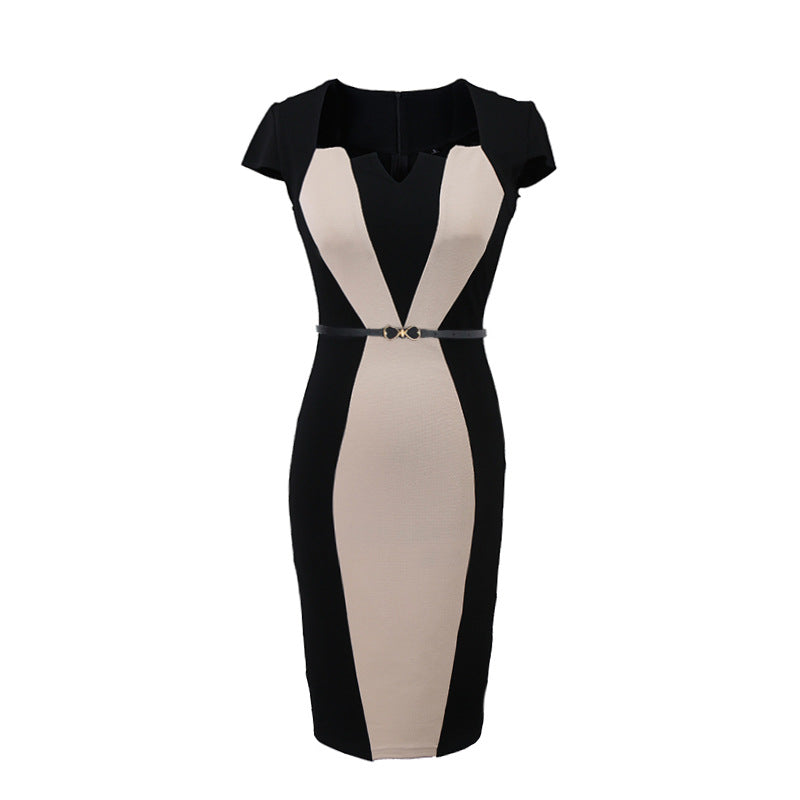 Patchwork square neck Pencil Dress