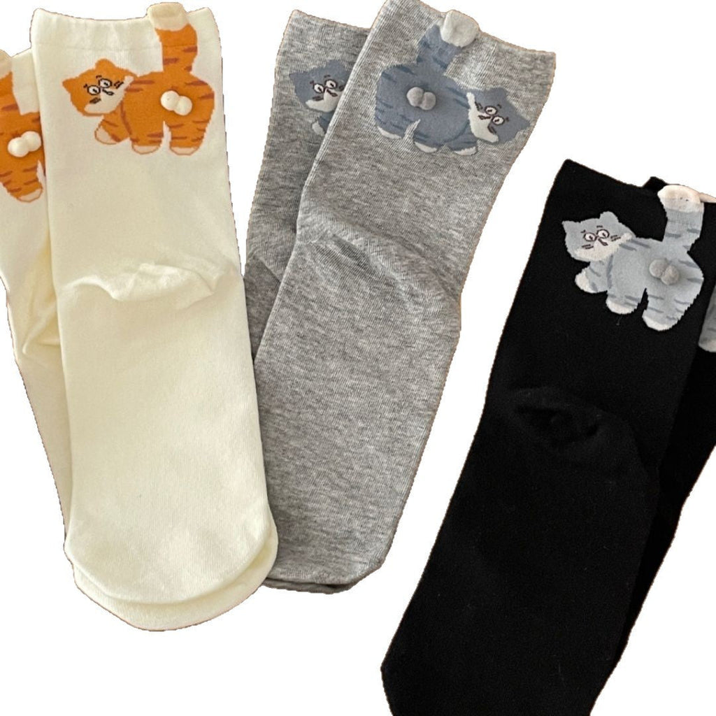 Women's Thin Solid Color Cute Cartoon Funny Long Socks