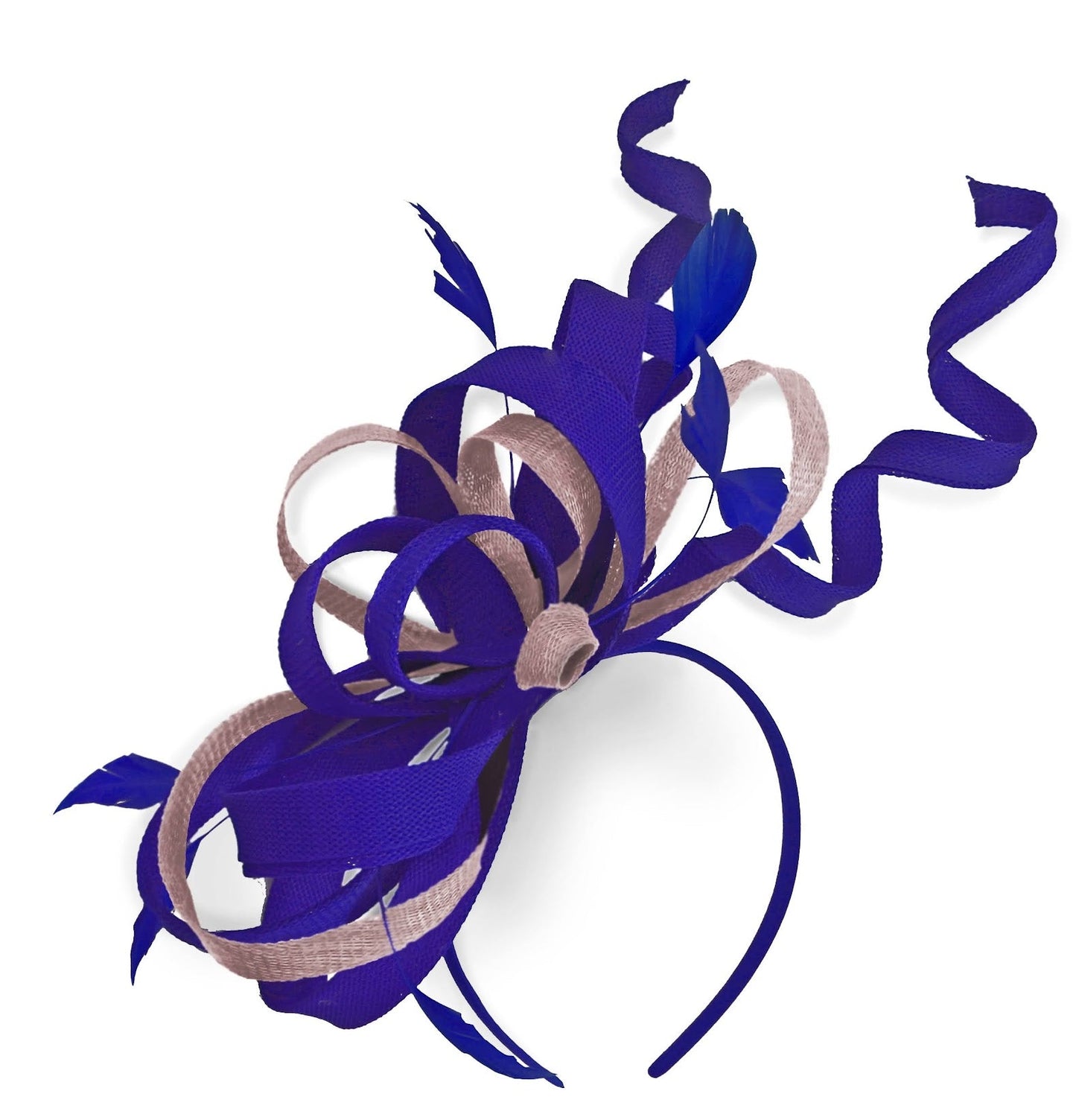 Caprilite Royal Blue and Dusty Pink Wedding Swirl Fascinator Headband Alice Band Ascot Races Loop Net
