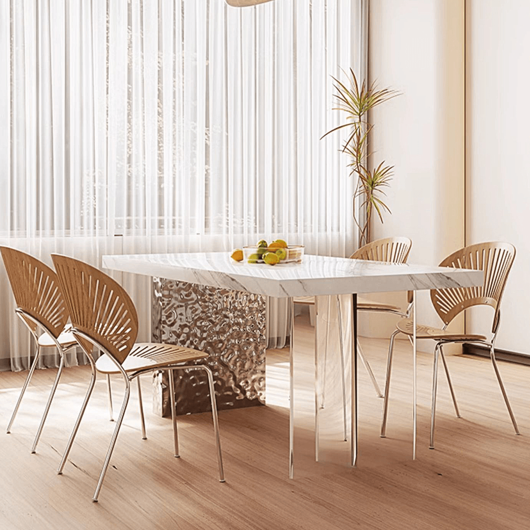 Madison Dining Table, White Sintered Stone & Acrylic