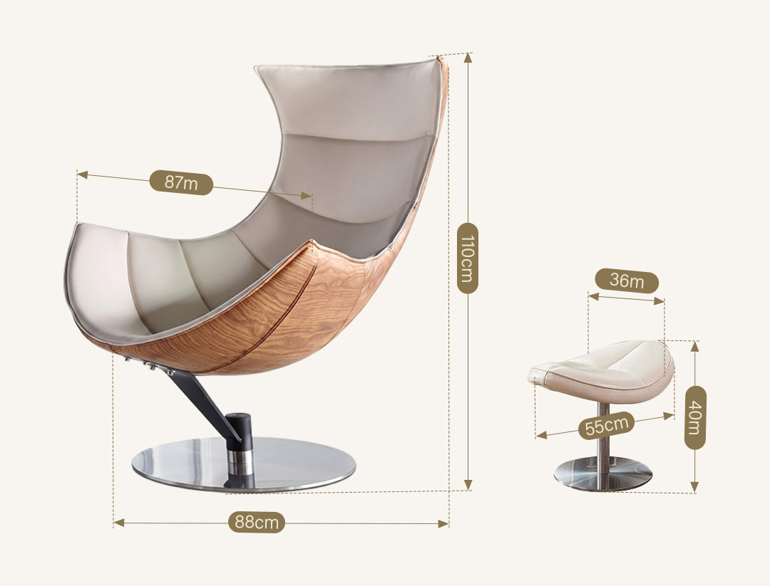 Lobster Swivel Lounge Chair With Ottoman, Walnut Texture