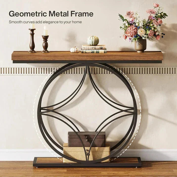 120cm Industrial Console Table - 2-Tier Sofa Table with Geometric Metal Frame