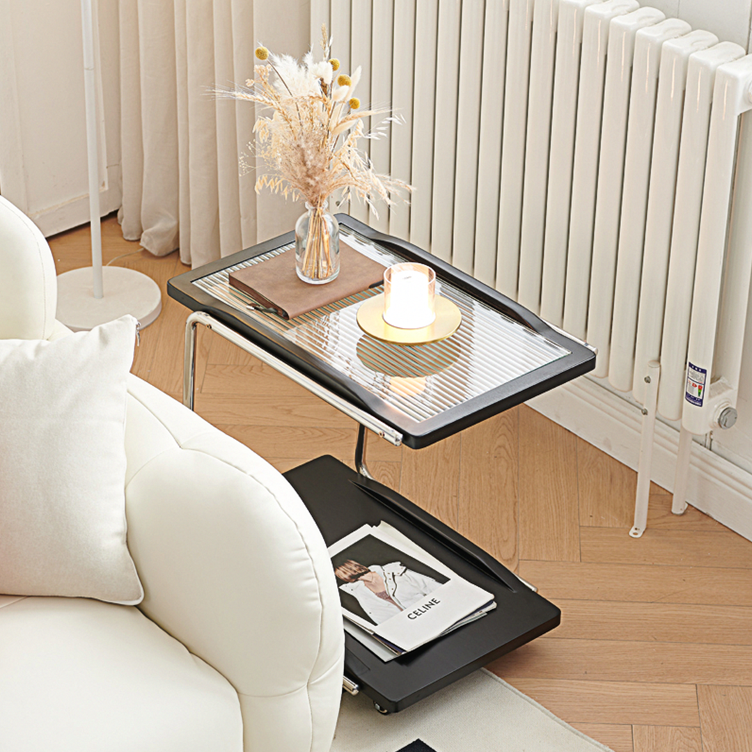 Demetrius Side Table With Trolleys, Black