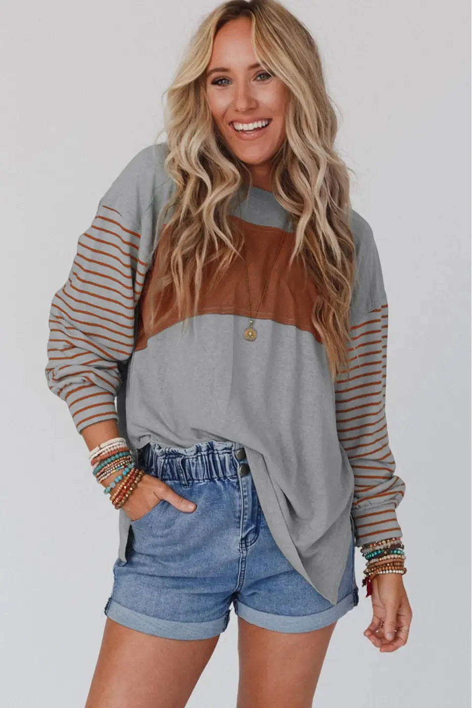 Color Block Bishop Sleeve Top Women UK