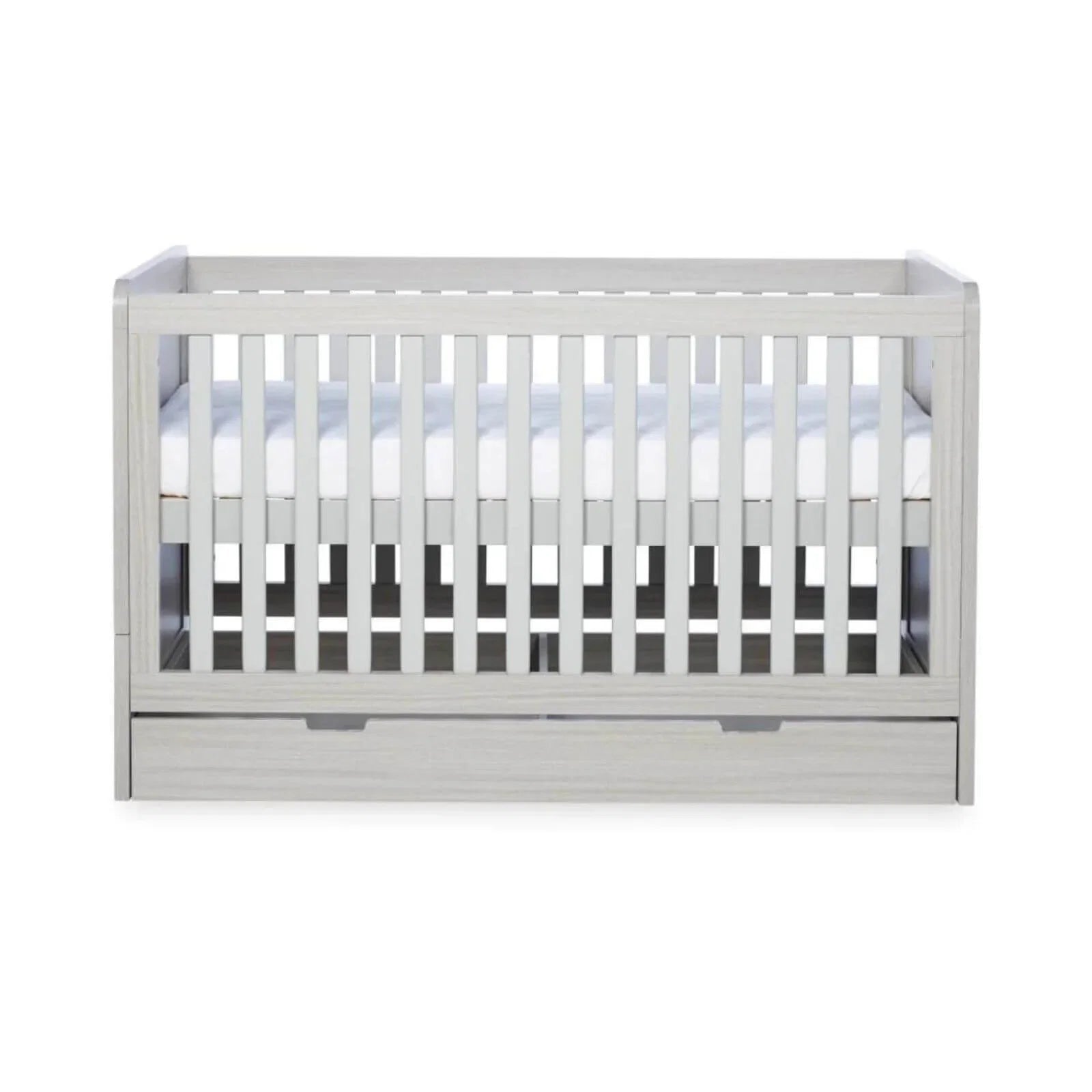 Ickle Bubba Pembrey Cot Bed & Under Drawer Ash Grey - Premium Sprung Mattress