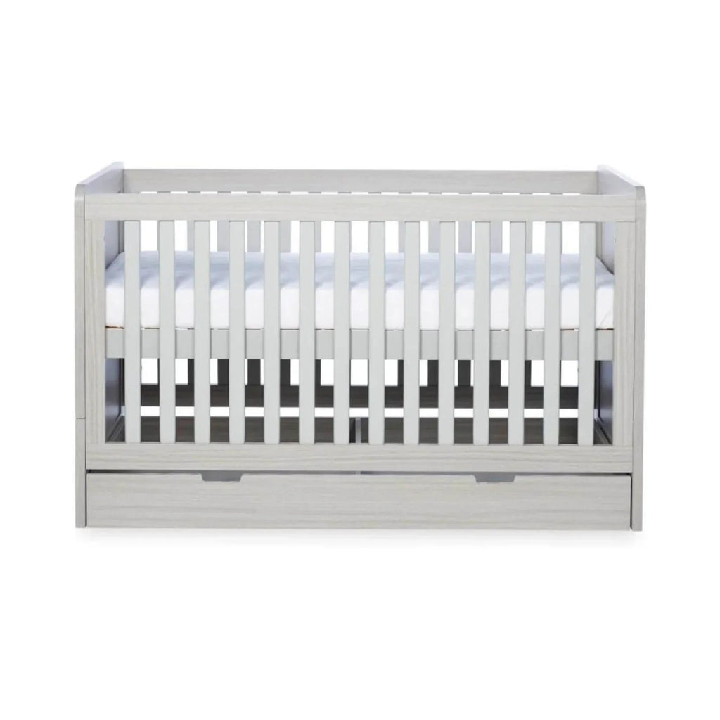 Ickle Bubba Pembrey Cot Bed & Under Drawer Ash Grey - Premium Pocket Sprung Mattress
