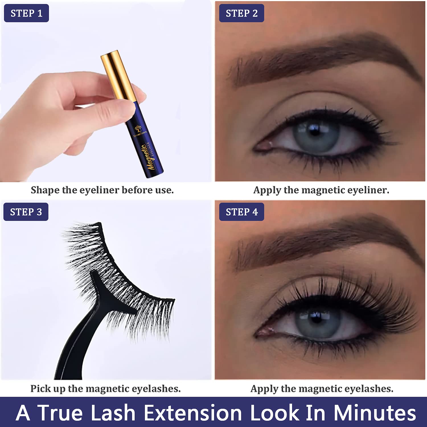 7C SEVENCROWN Magnetic Eyelashes 3D Medium with Upgraded Magnetic Liner – Waterproof & Reusable