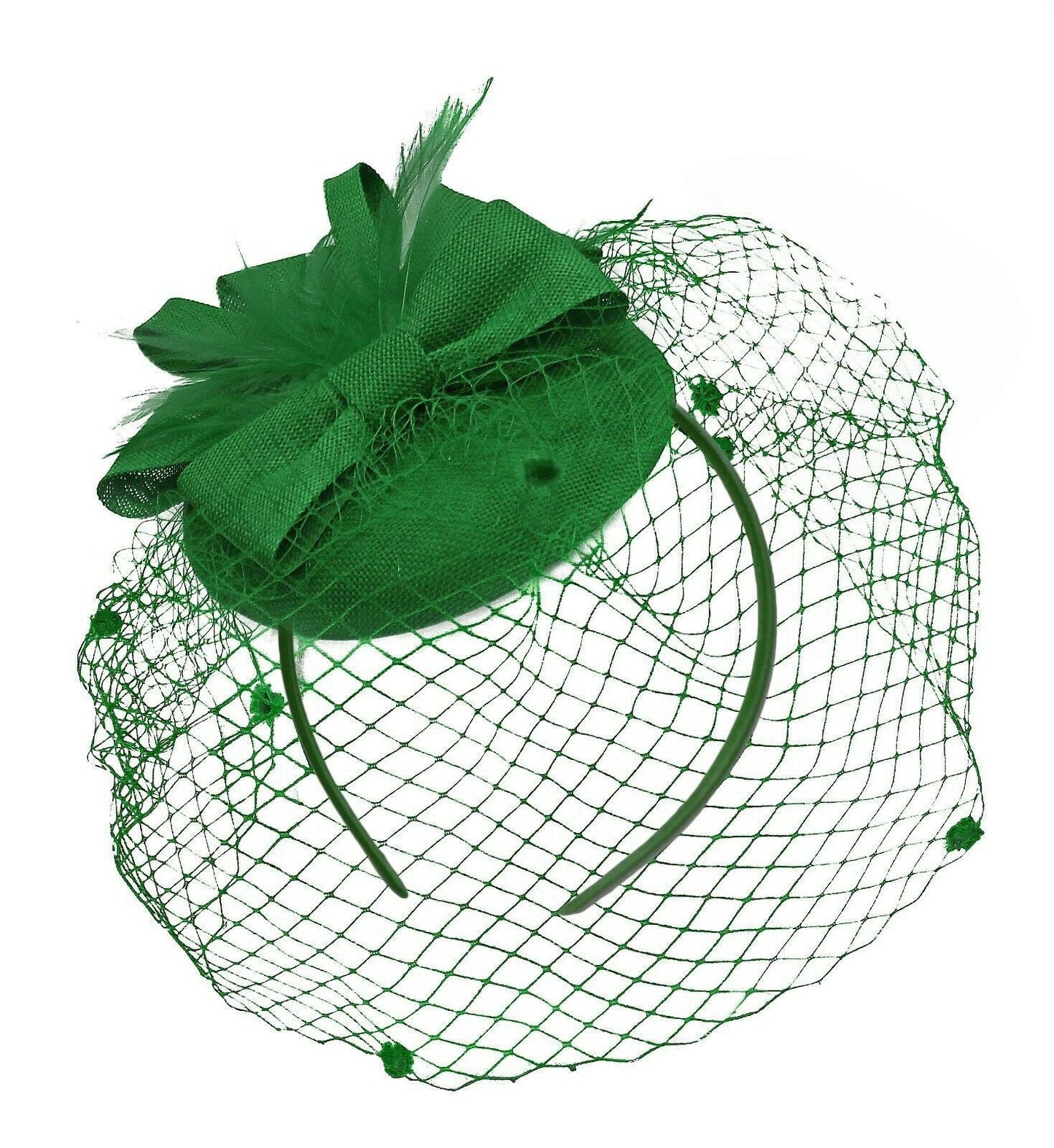 Round Pillbox Birdcage Veil Bow Sinamay Headband Fascinator Weddings Ascot Races
