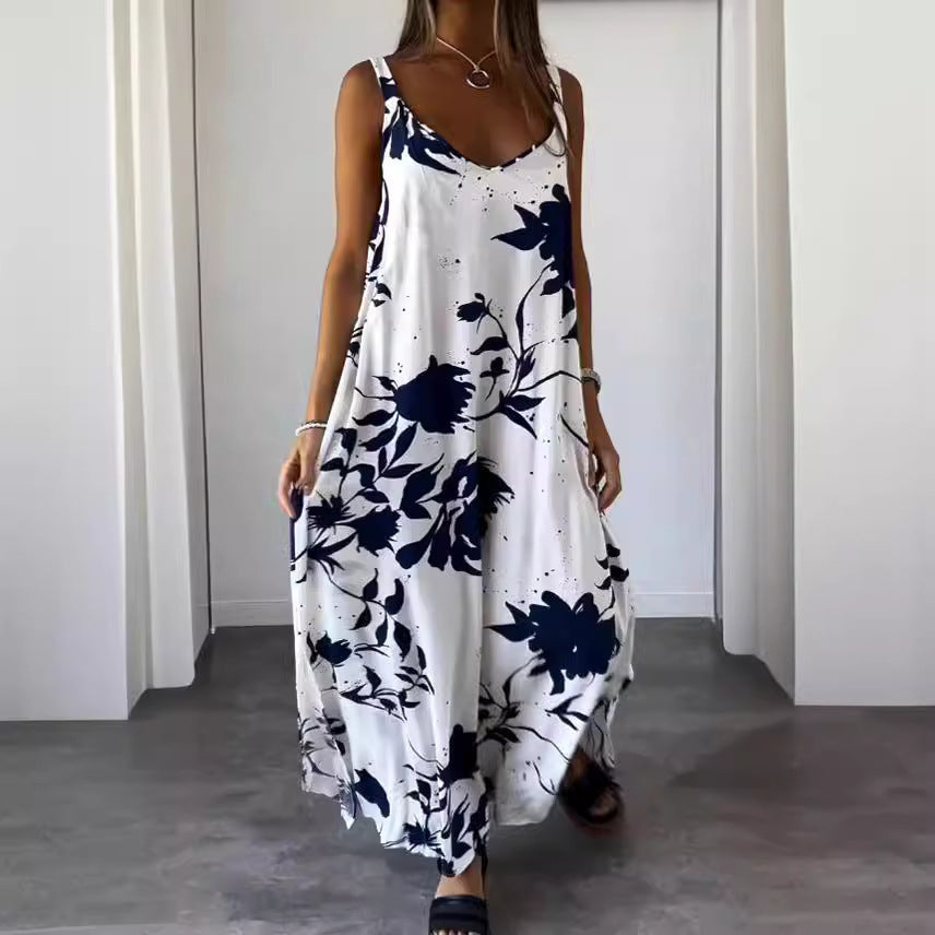 Summer Printed Sling Backless V-neck Dress