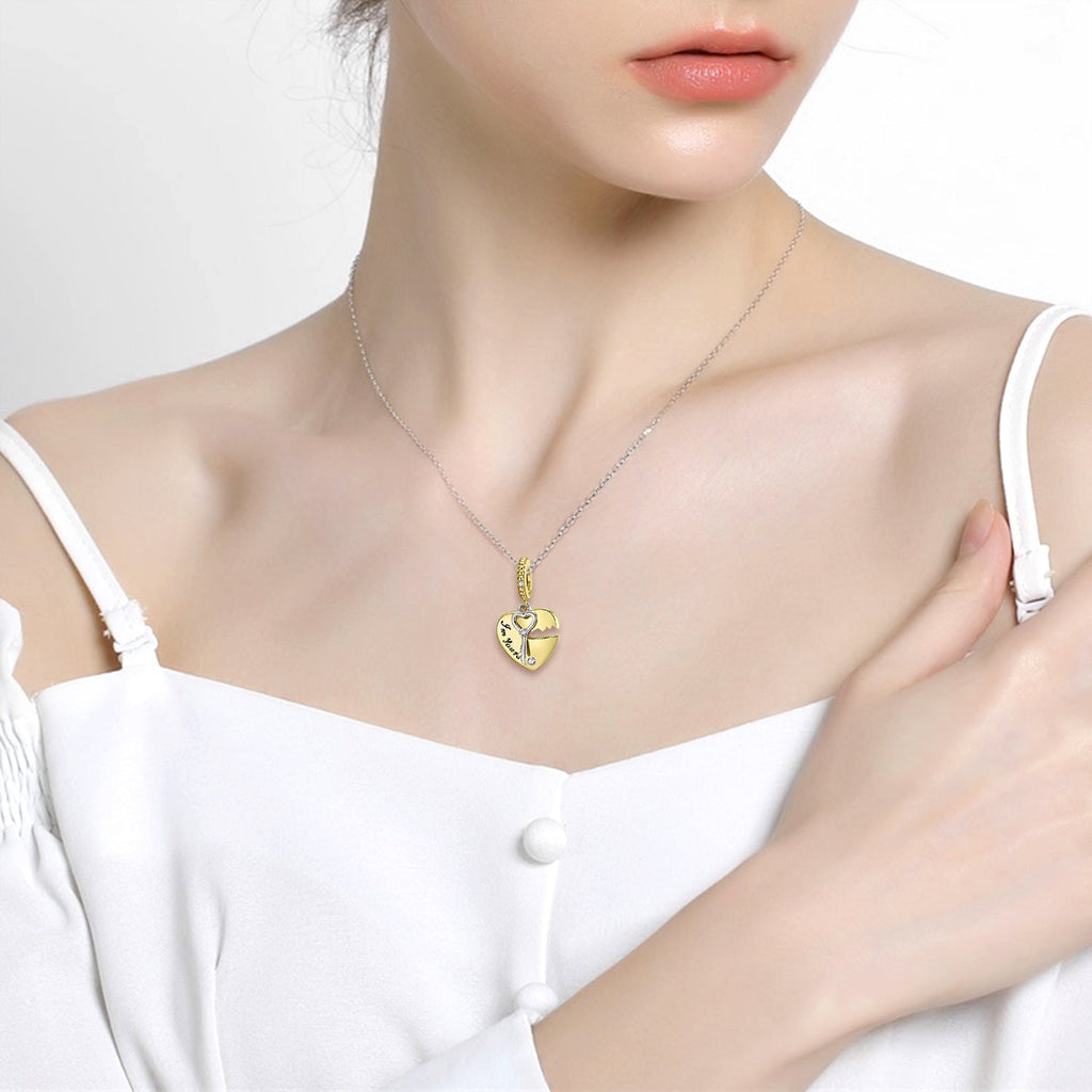 Heart Lock Key S925 Sterling Silver Pendant Valentine's Day Gift Bracelet Diy Accessories Beads