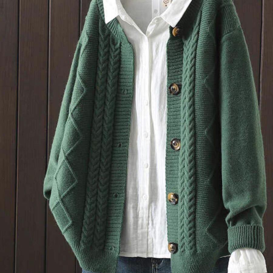 Knitted Cardigan Cable-Knit Sweater Coat For Women