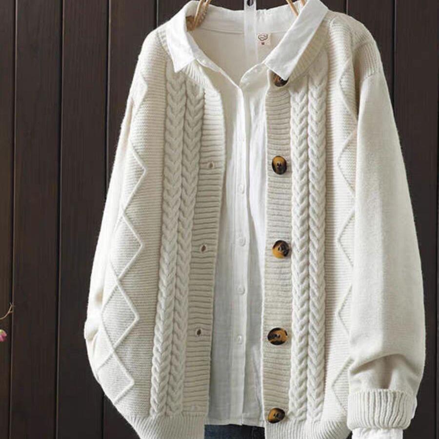 Knitted Cardigan Cable-Knit Sweater Coat For Women