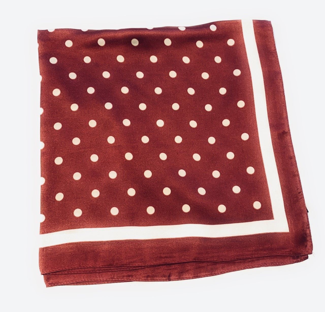 Womens Burgundy and White Polka Dot Thin Silky Scarf for Summer and Spring