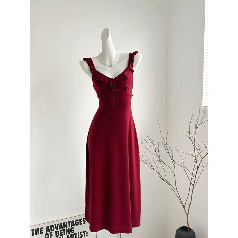Pure Color Gentle Backless Sling Dress Women
