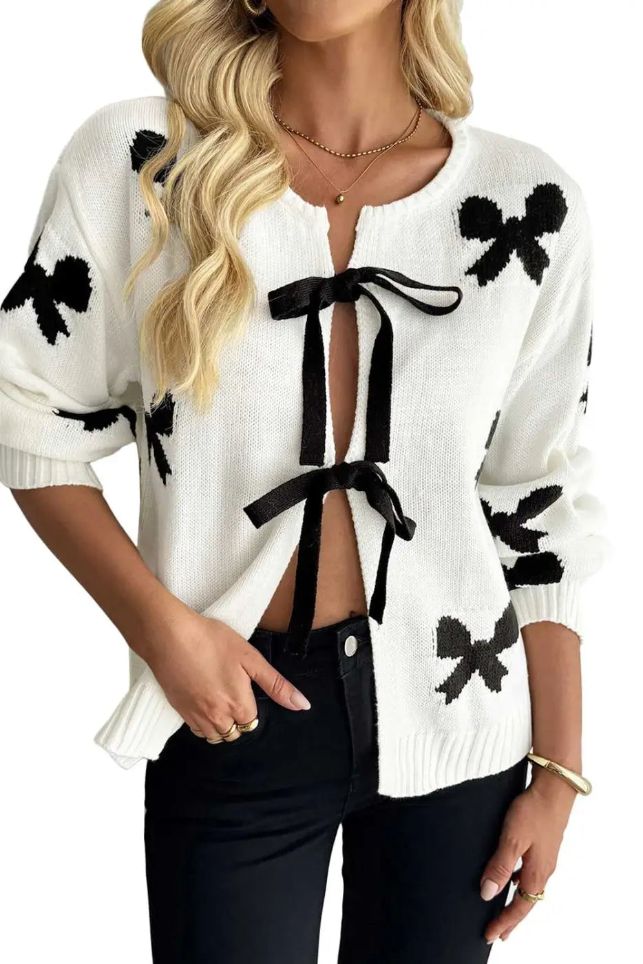 White Lace Bow Knit Cardigan Women UK