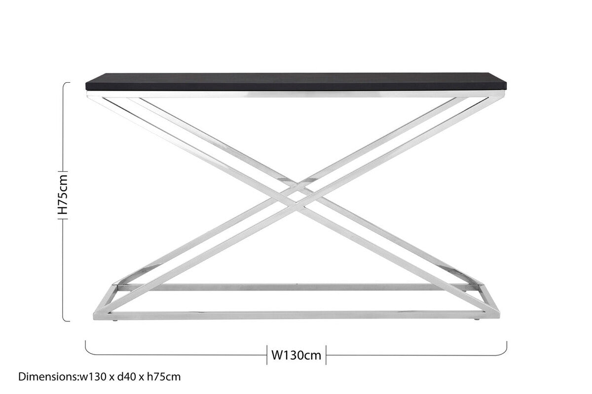Black Leather Effect Console Table with Cross Design, Tribute