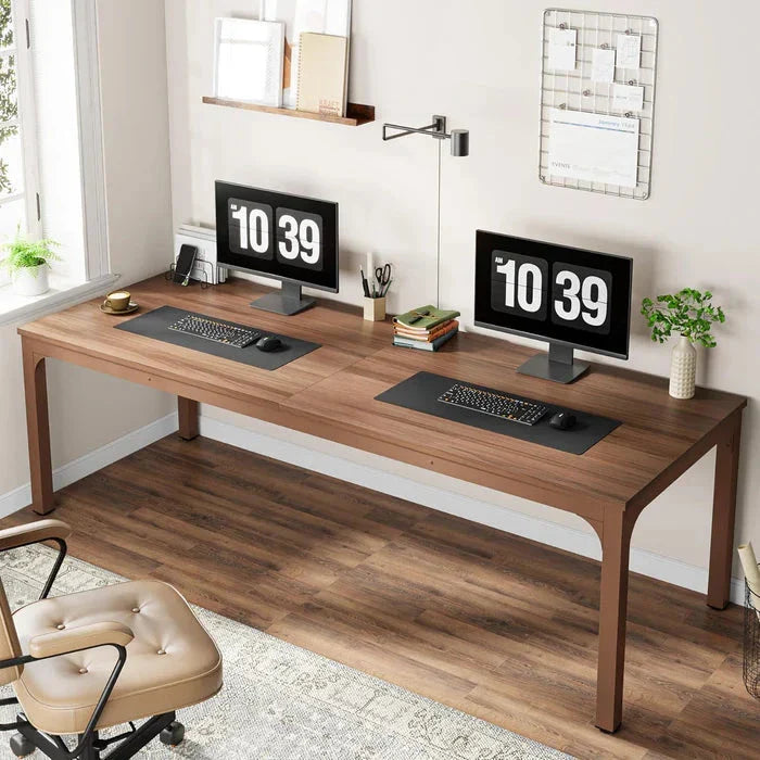 200cm Modern Extra Long Desk - Large Walnut Home Office Workstation
