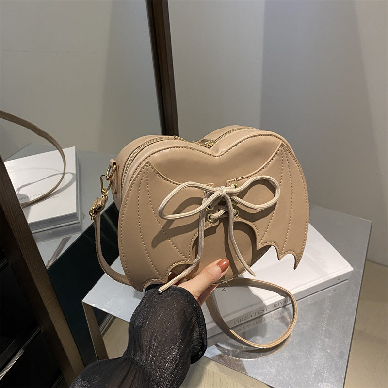 Heart Shape Bag Strap Design Bat Wings One Shoulder Crossbody Bag