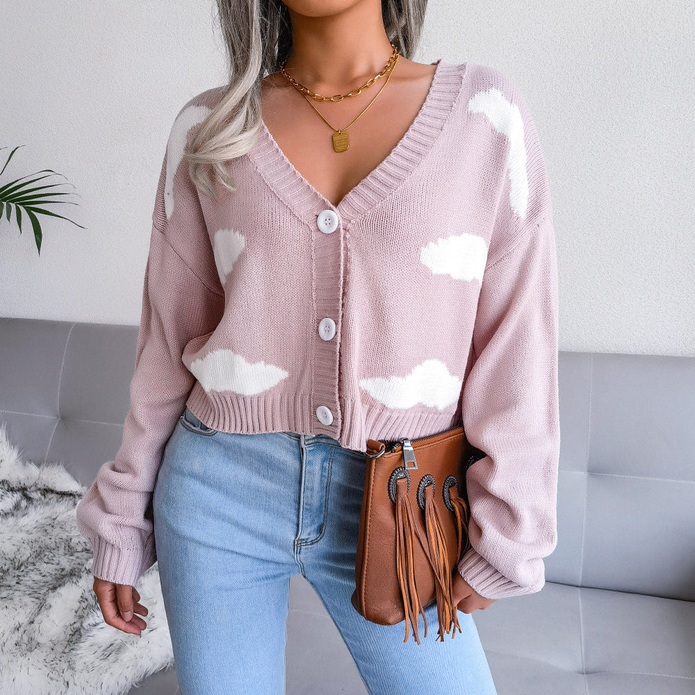 Women's Cloud Pattern Knitted Cardigan Sweater