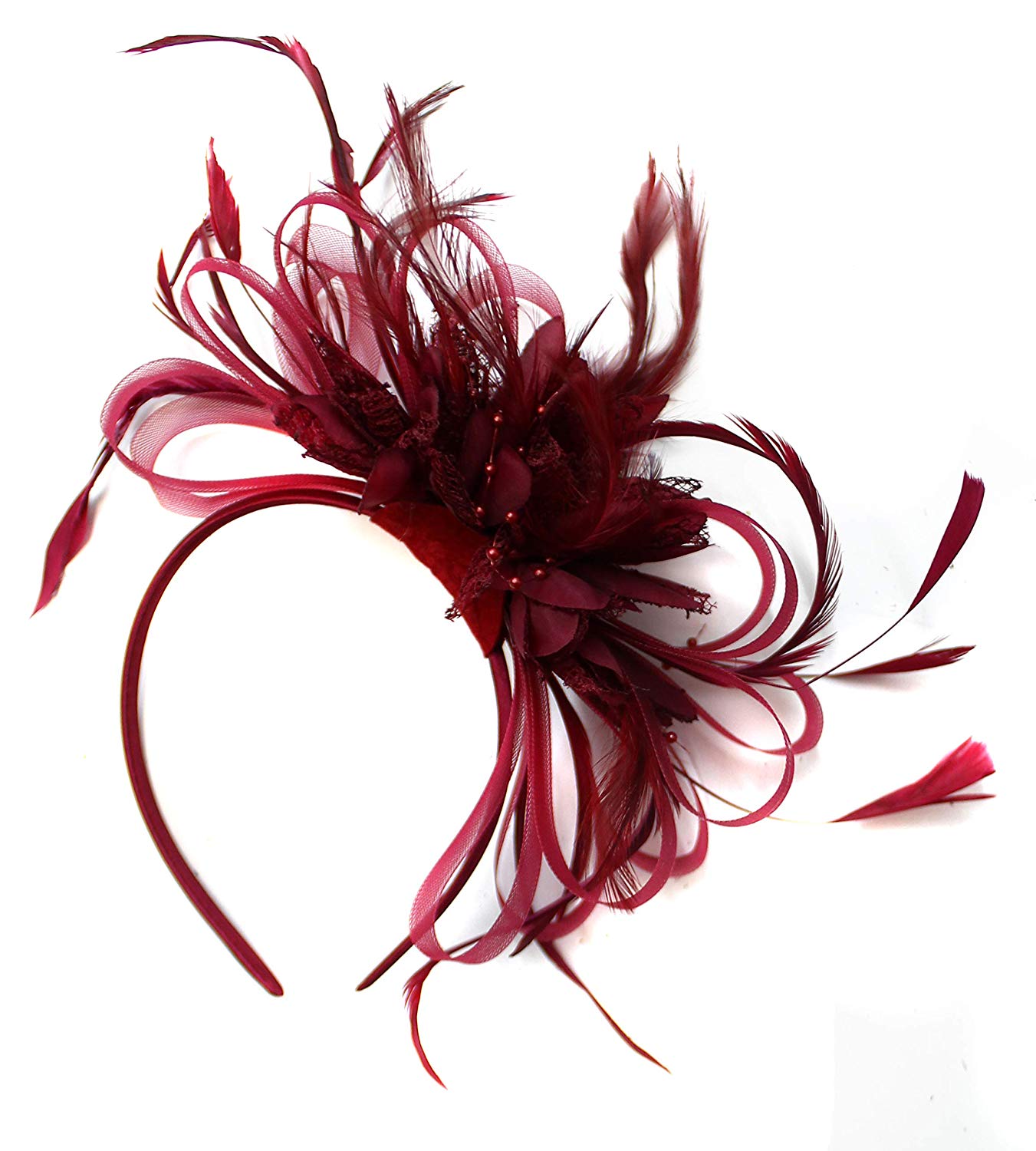 Caprilite Burgundy Wine Dark Red Fascinator Headband Alice Band Wedding Ascot Races Loop Net