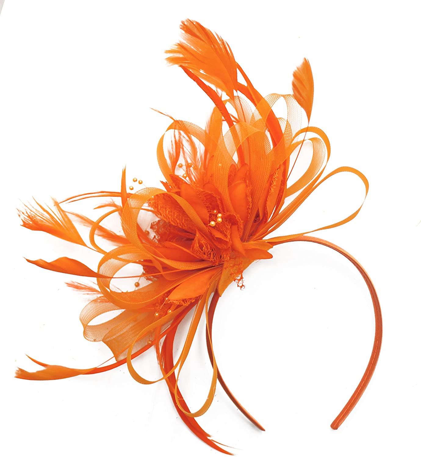 Caprilite Orange Fascinator on Headband AliceBand UK Wedding Ascot Races Loop