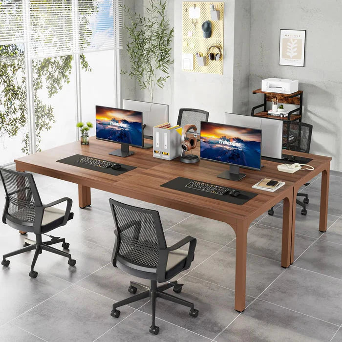 200cm Modern Extra Long Desk - Large Walnut Home Office Workstation