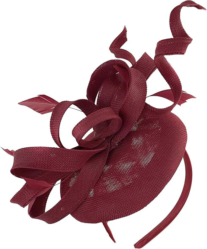 Burgundy Swirl Fascinator on Round Pillbox Headband