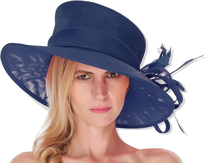 Navy and Navy Large Queen Brim Hat Occasion Hatinator Fascinator Weddings Formal