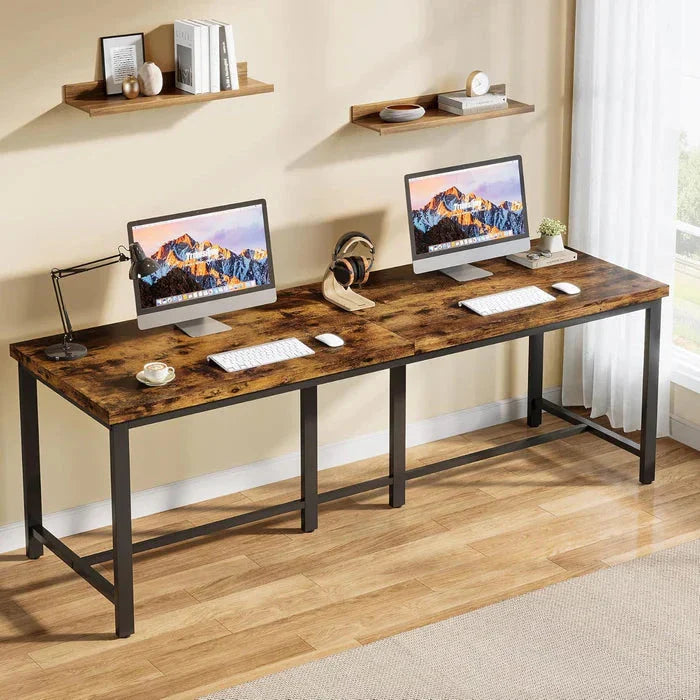 200cm Double Desk - 2-Person Home Office Extra Long Desk with Black Metal Frame