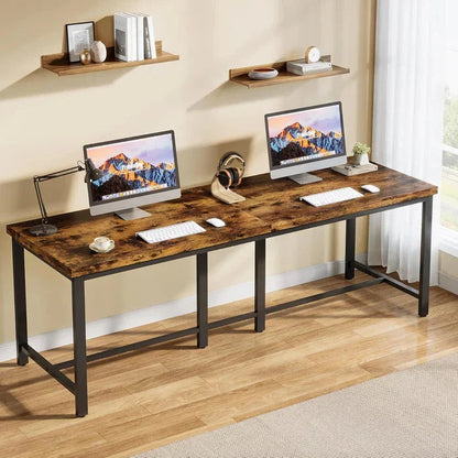 200cm Double Desk - 2-Person Home Office Extra Long Desk with Black Metal Frame
