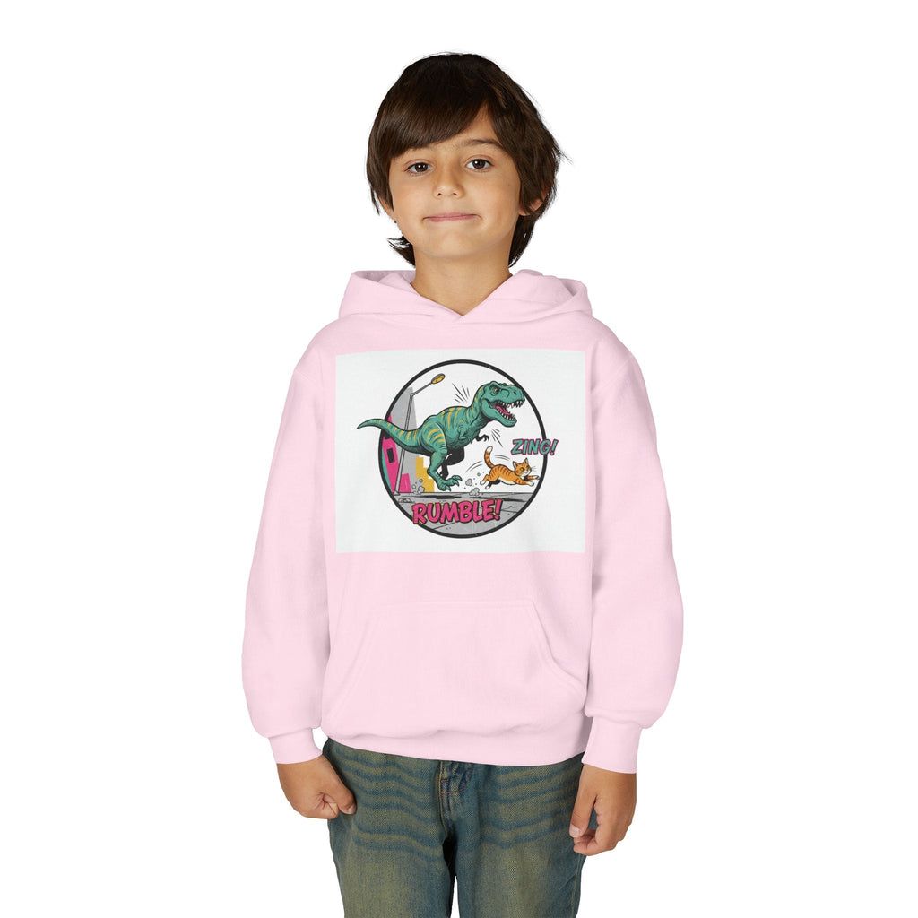 T-Rex Chase Dino Rumble Youth Hoodie | Dinosaur Graphic Sweatshirt