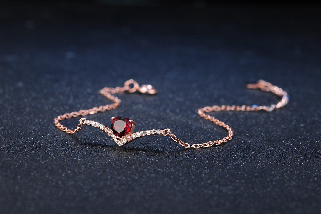 Natural heart shaped red pomegranate bracelet