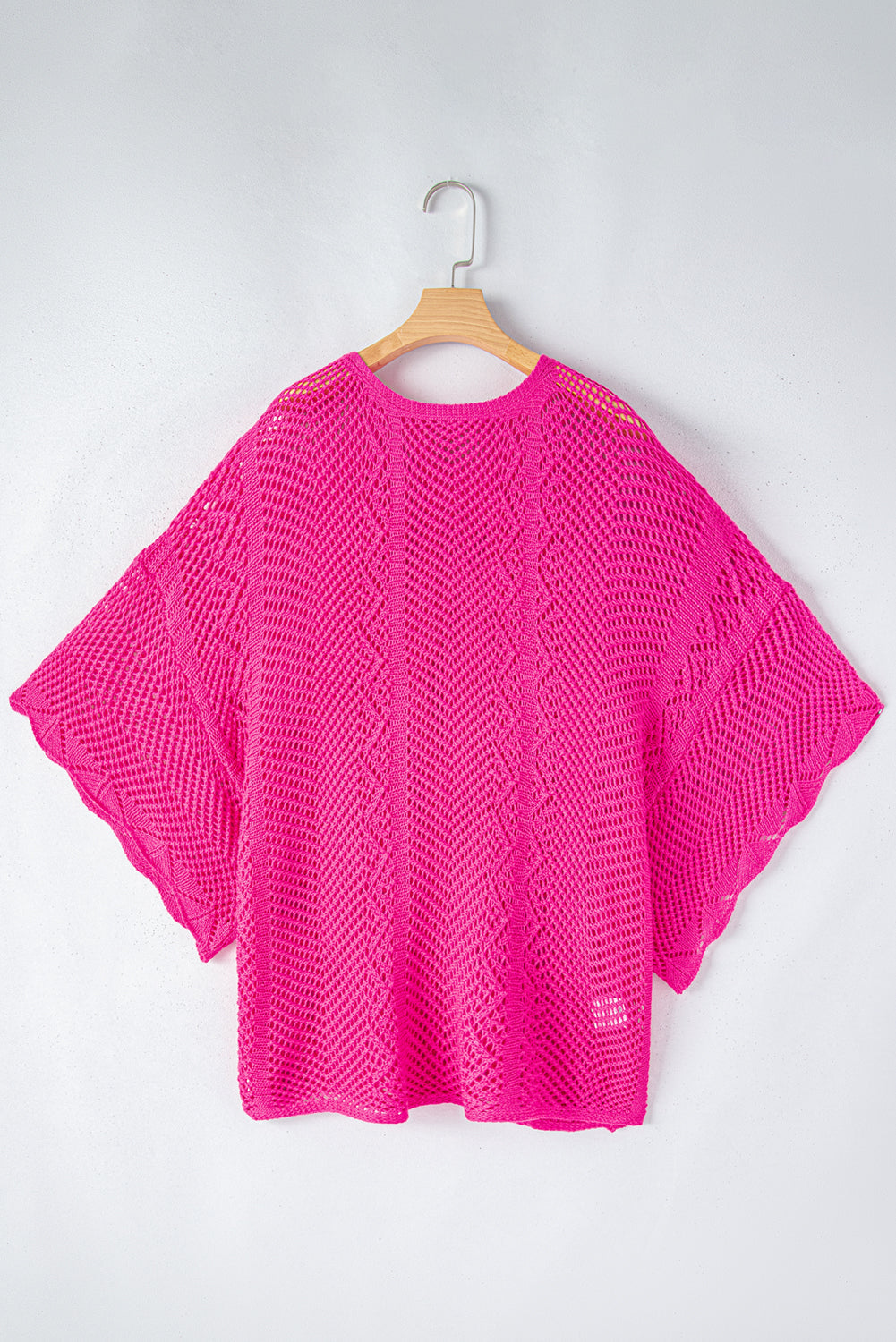 Pink Pointelle Knit Top Women UK | Scalloped Short Sleeve