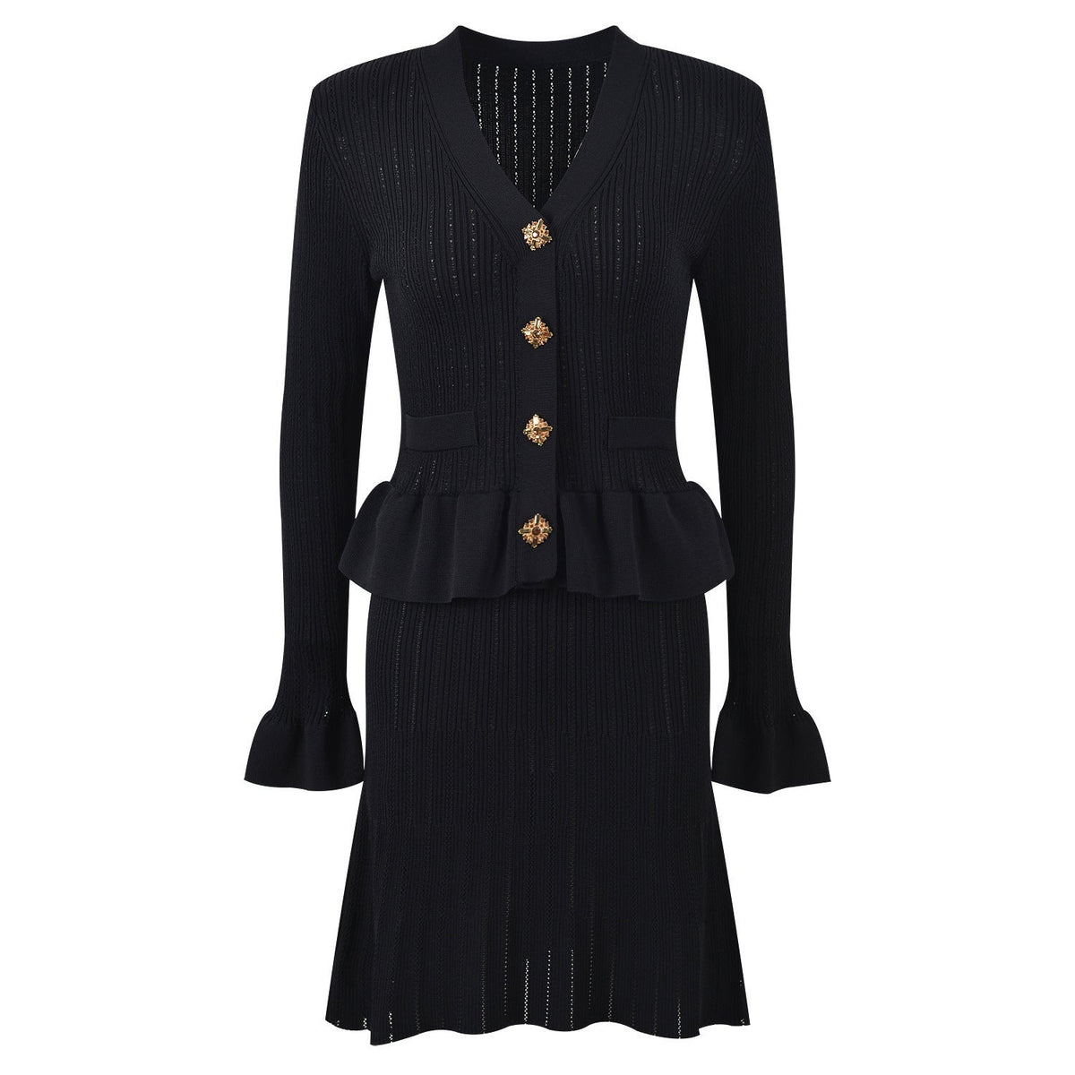 Female V-neck Ruffled Long Sleeved Patchwork Dress