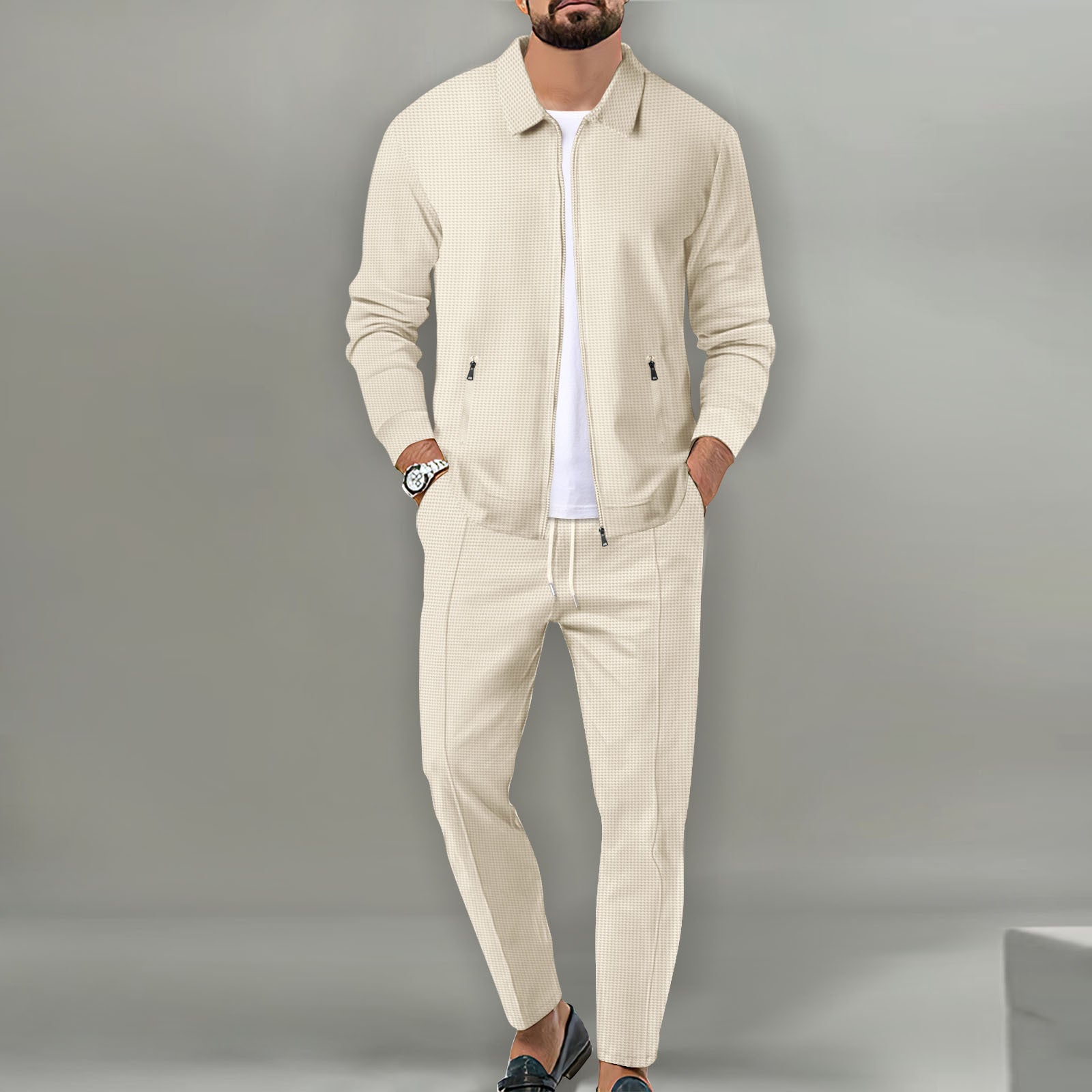 Coat Men's Autumn Zipper Pocket Lapels Slim-fit Cardigan Jacket Suits