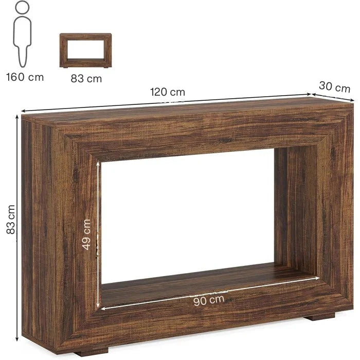 120cm Modern Rustic Console Table - Bold Hollow Geometric Entryway & Accent Sideboard