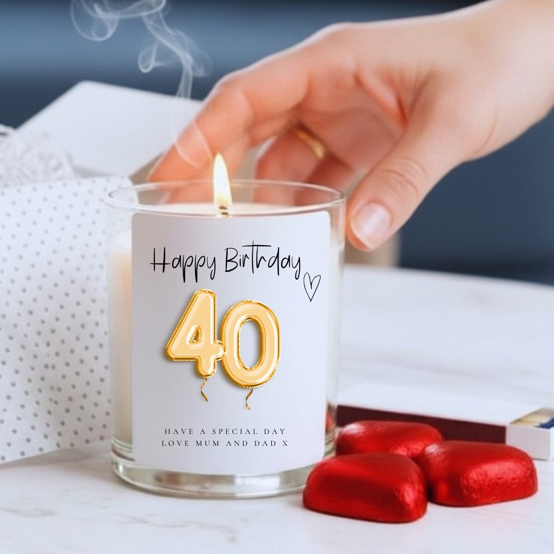 Personalised 40th Birthday Candle Gift Set – Gold Balloon | Friend, Mum