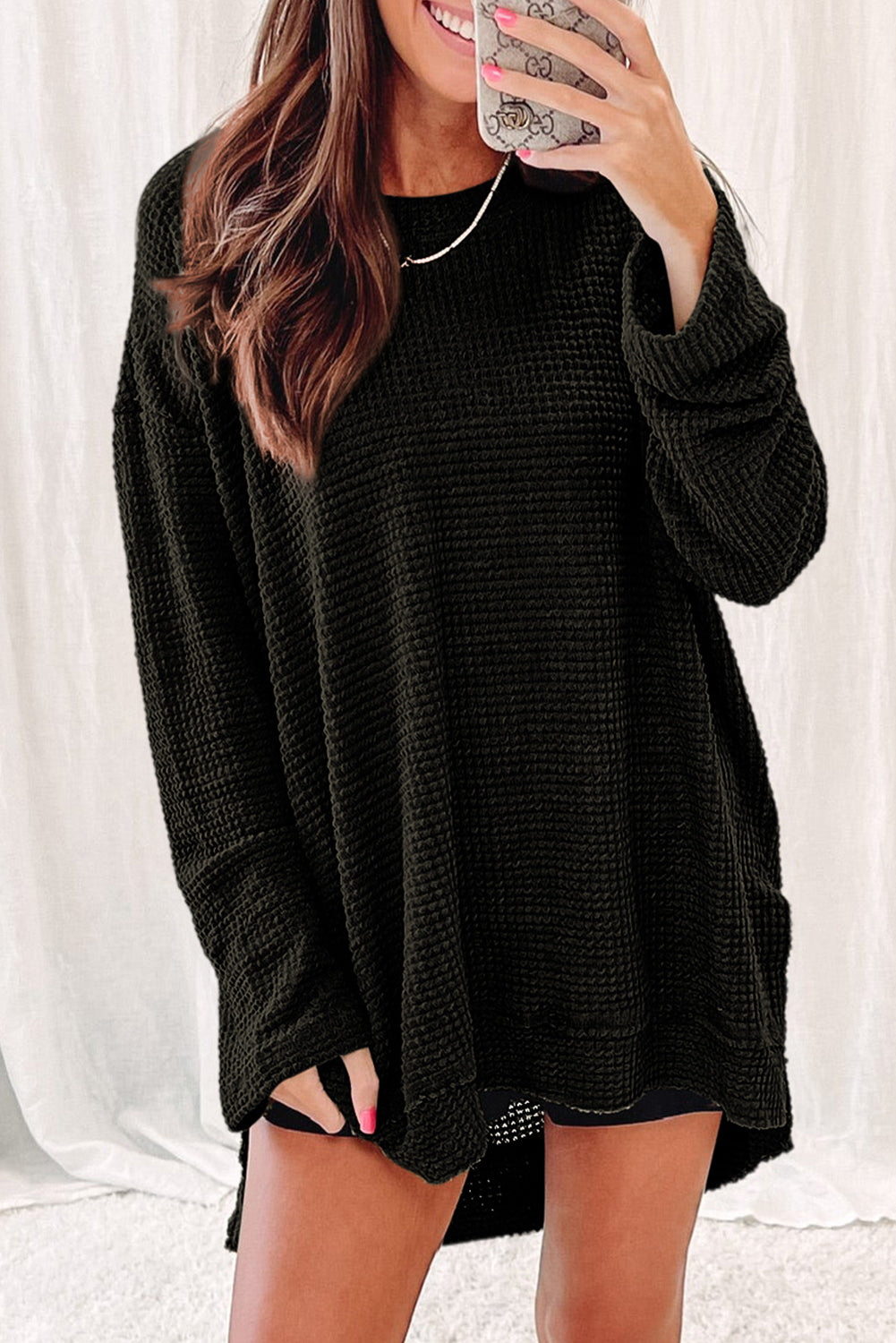 Moss Green Textured Knit Top | Plus Size Long Sleeve