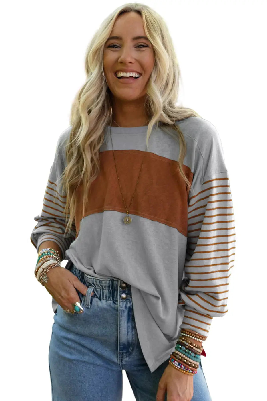 Color Block Bishop Sleeve Top Women UK