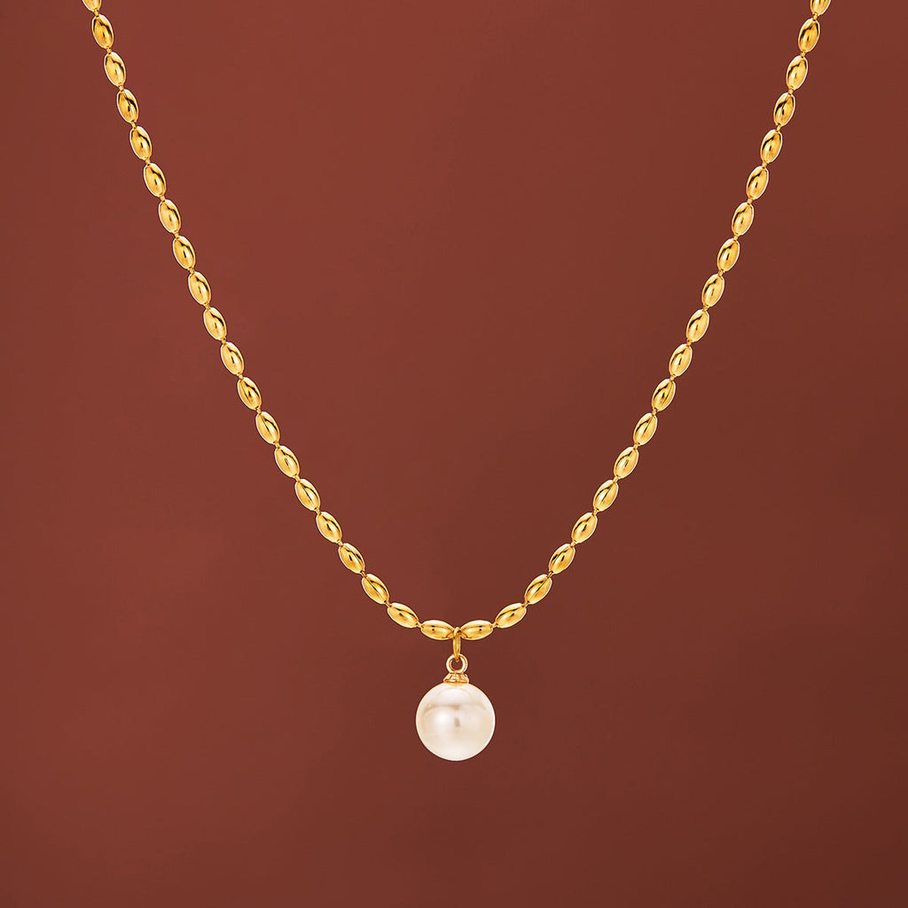 New Titanium Steel 18K Gold Milgrain Pearl Clavicle Necklace For Women