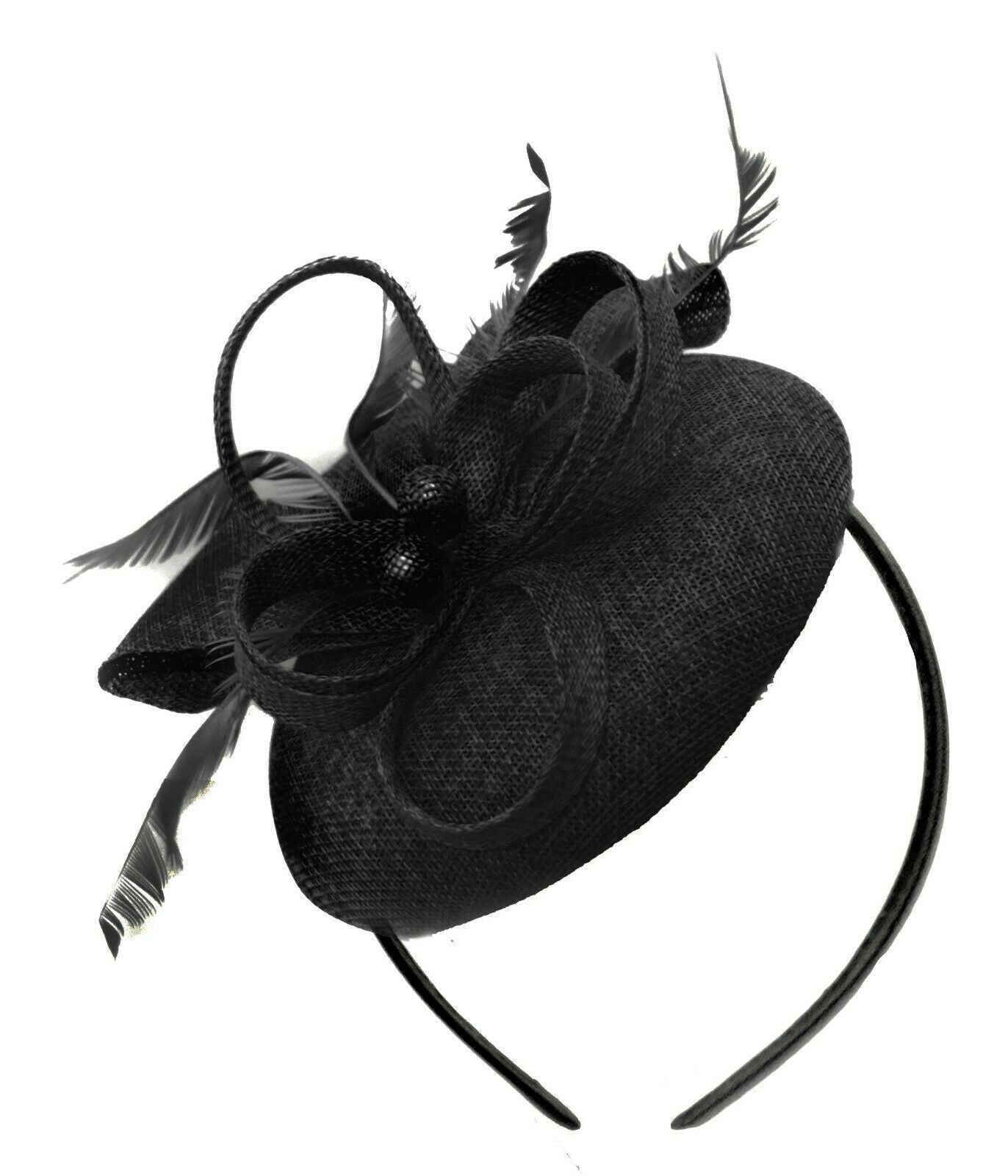 Black Round Pillbox Bow Sinamay Headband Fascinator Weddings Ascot Hatinator Races