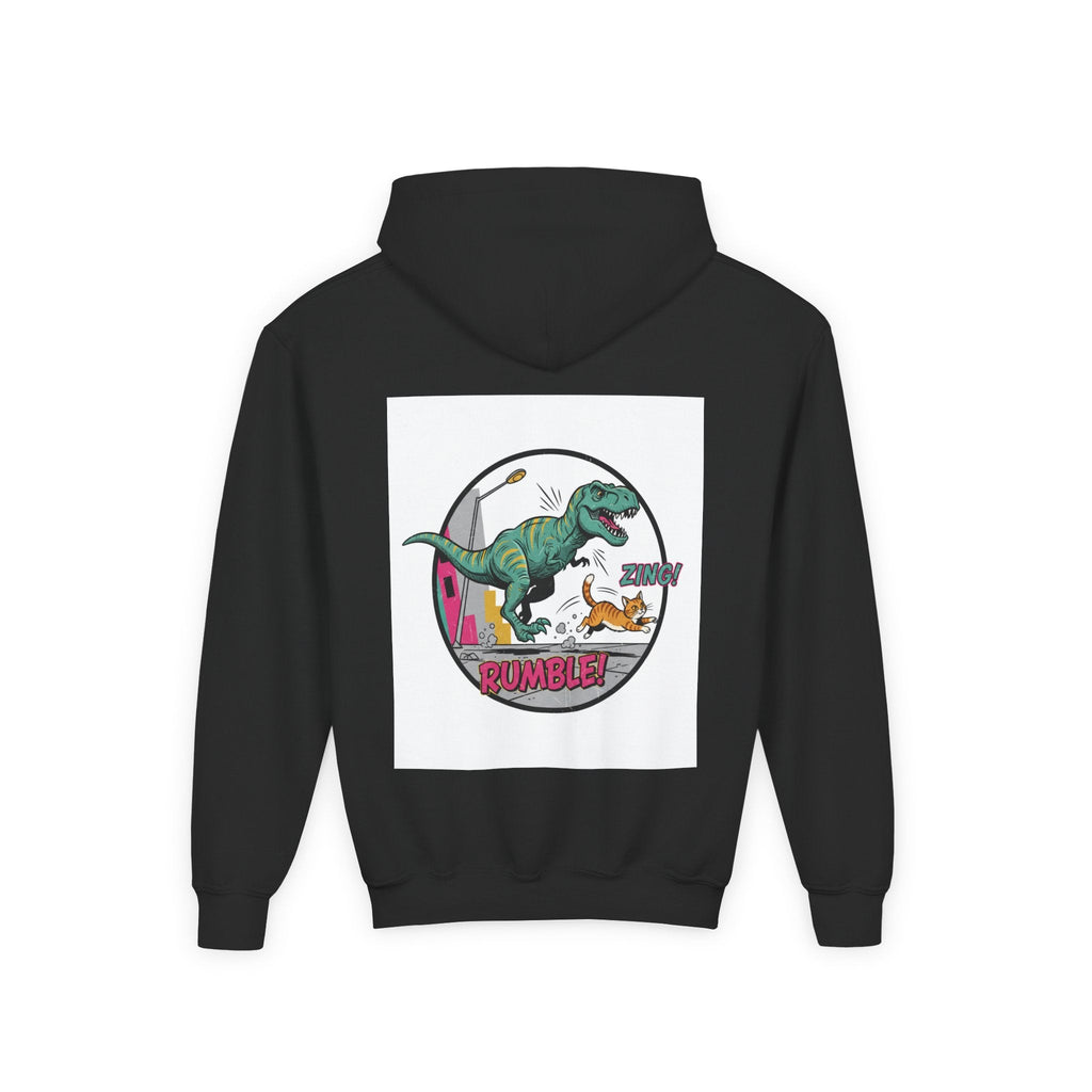 T-Rex Chase Dino Rumble Youth Hoodie | Dinosaur Graphic Sweatshirt