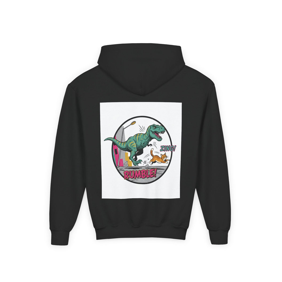 T-Rex Chase Dino Rumble Youth Hoodie | Dinosaur Graphic Sweatshirt